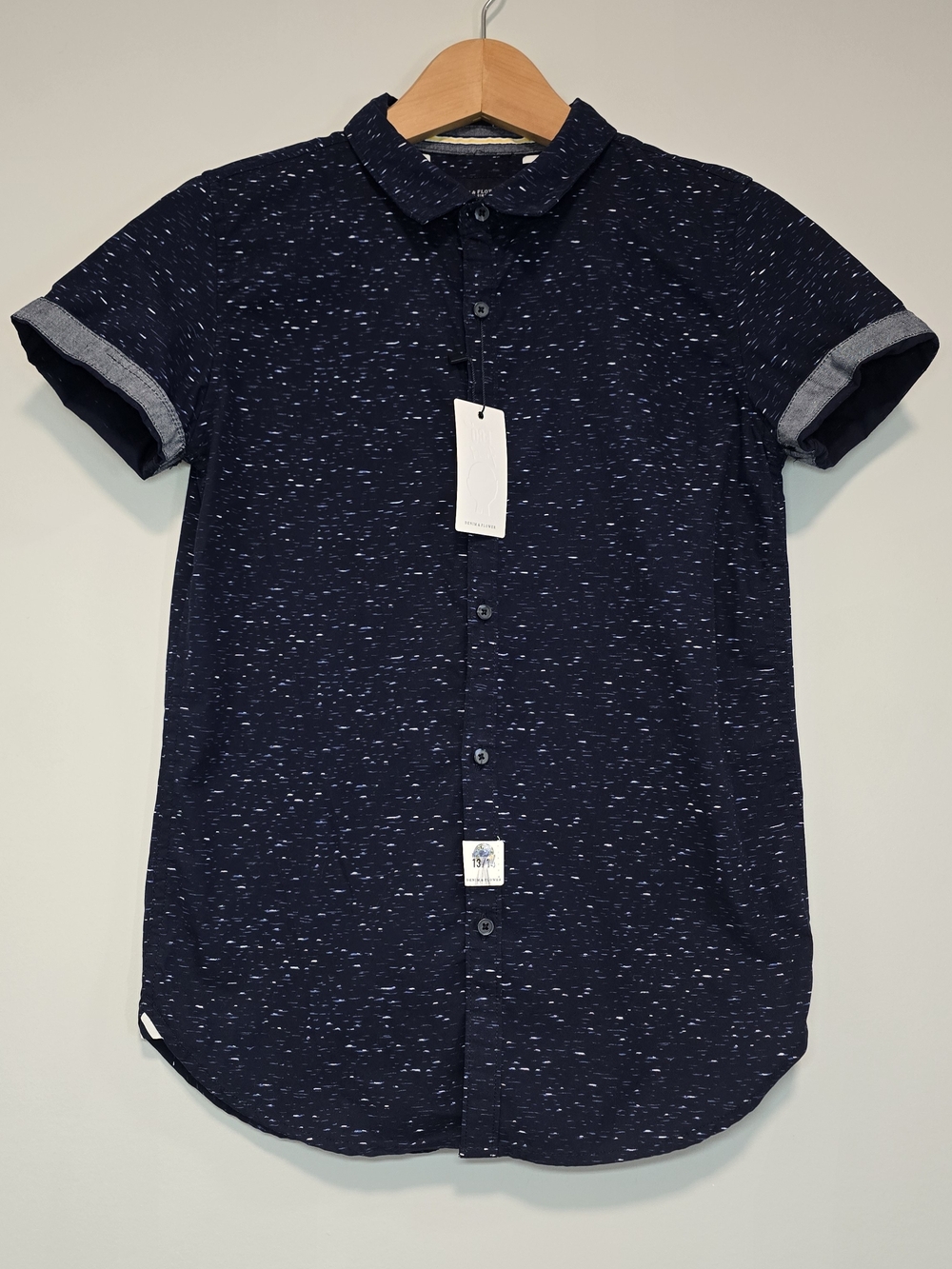 Kid's Navy Speckled Short-Sleeve Button-Up Shirt
